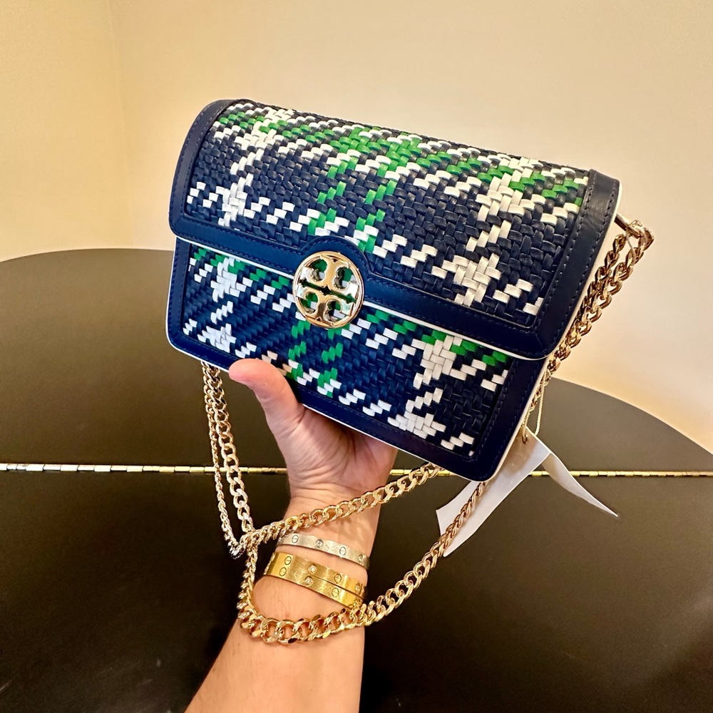 NWT Rare Luxury Authentic Tory Burch Duet Chain Woven Convertible Shoulder Bag - Picture 9 of 17